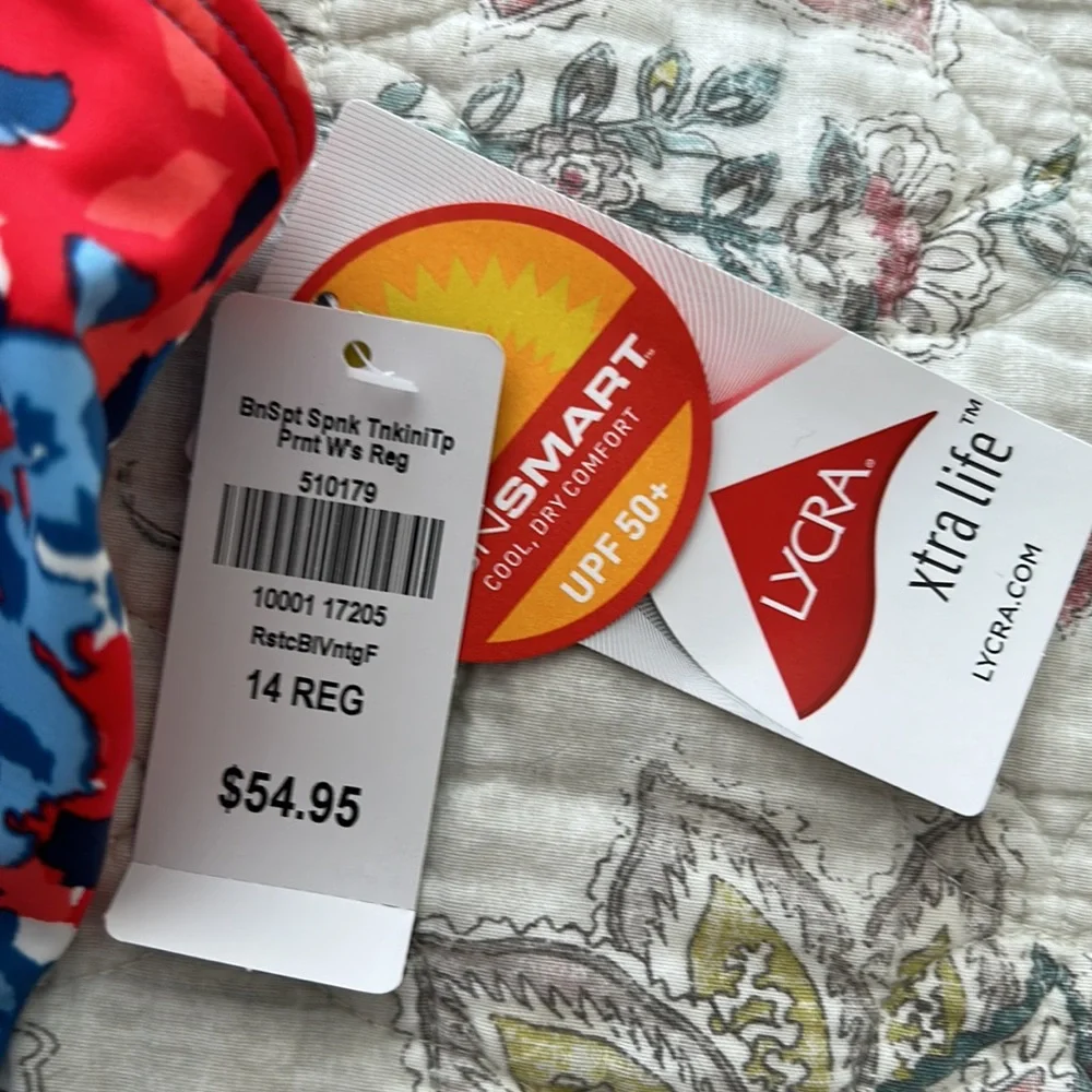 L.L.Bean Rustic blue vintage floral tankini with navy skirted bottom nwt size 14 - Picture 8 of 10
